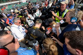 James Hinchcliffe faces the media after being bumped from the field for the 2018 Indianapolis 500.